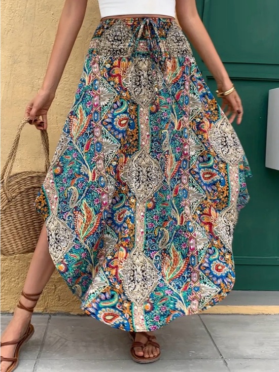 Dresses & Skirts - Boho Colourful Paisley Flowy Summer Festival Maxi Skirt - Size L